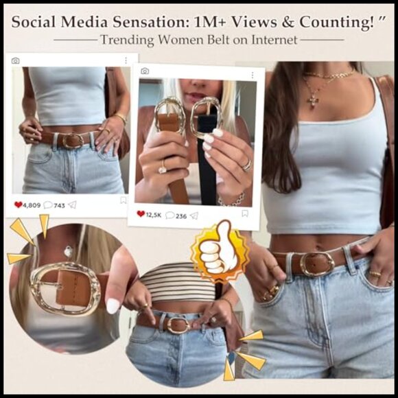 Faux Leather Fashion Belt with Gold Buckle for Women main image 6